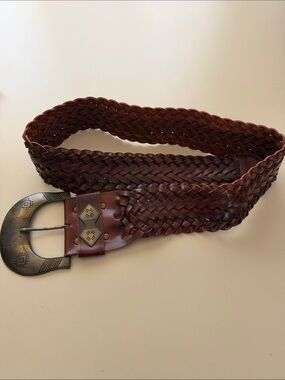 Braided Leather women’s Belt in Dark Brown, size M